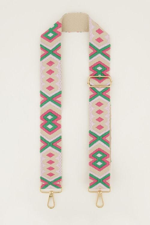 Beige bag strap in pink and green | My Jewellery