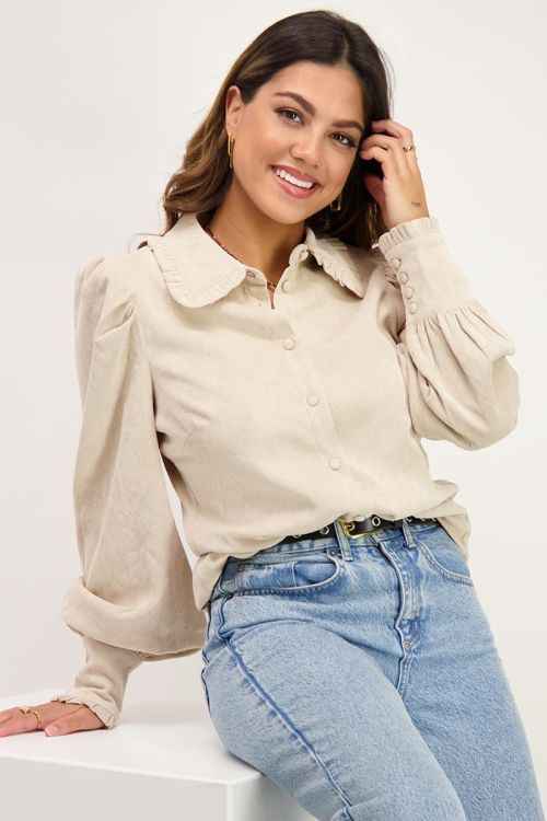Beige blouse met corduroy | My Jewellery