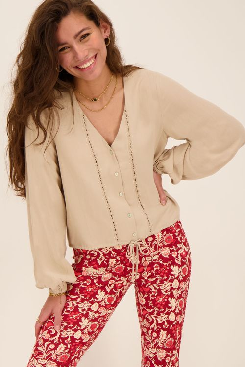 Beige blouse met kant & koord | My Jewellery