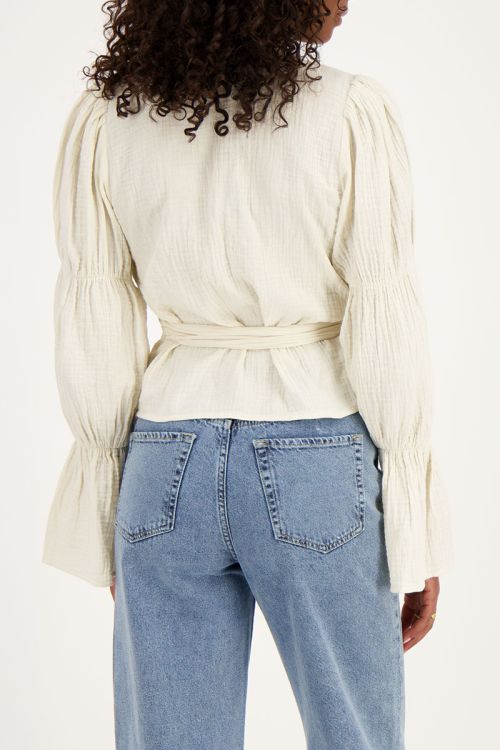 Beige bow blouse with wide sleeves | My Jewellery