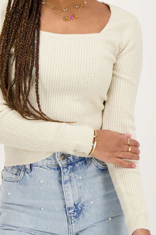 Beige boucle top with square neckline | My Jewellery