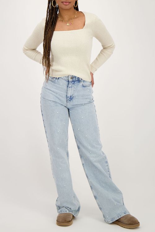 Beige boucle top with square neckline | My Jewellery