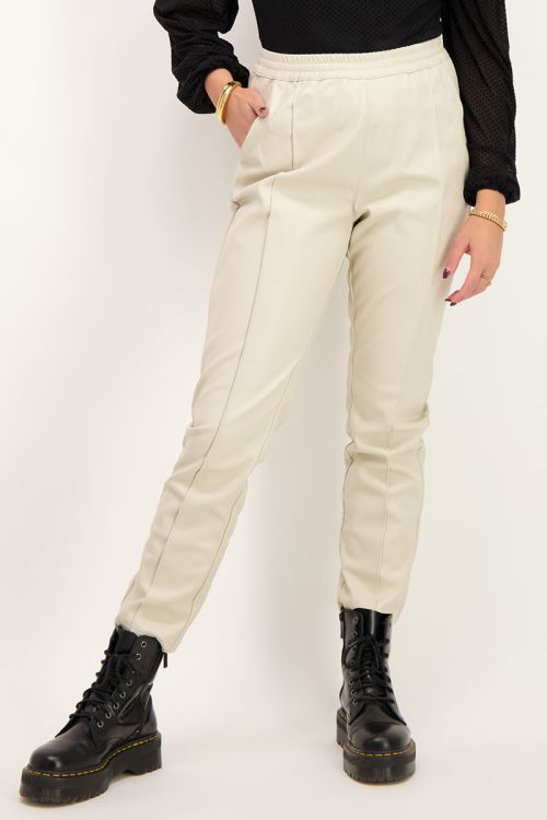 Beige broek leatherlook | Broek | My Jewellery