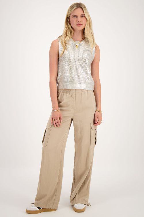 Beige cargo pants with elasticated waistband | My Jewellery