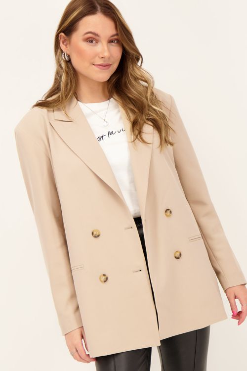 Beige double breasted oversized blazer