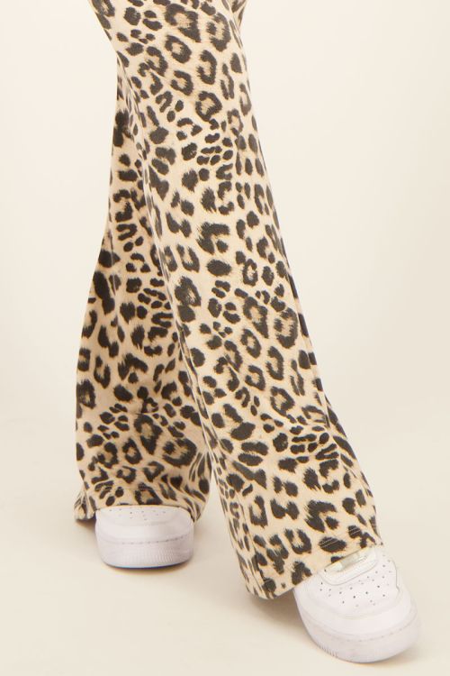 Beige flared broek met panterprint | Broek | My Jewellery