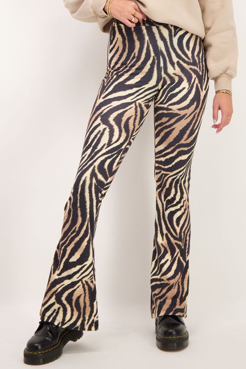 Beige flared broek met zebraprint | My Jewellery