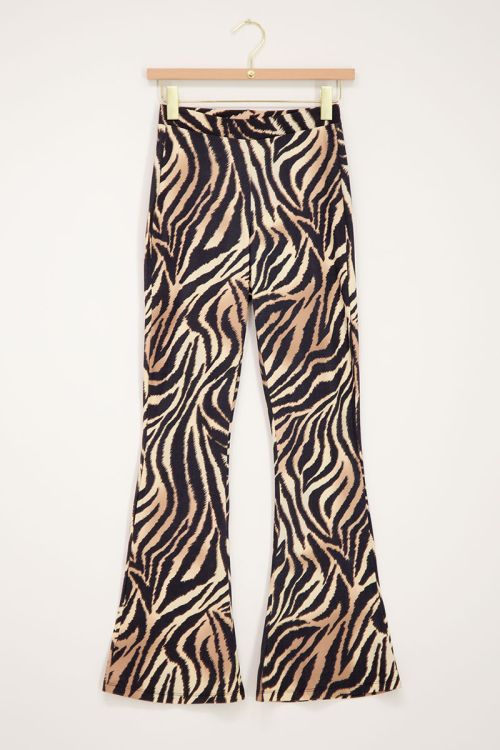 Beige flared broek met zebraprint | My Jewellery