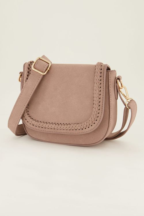 Beige gevlochten schoudertas