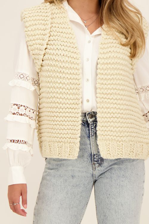 Beige grof gebreid gilet met | My Jewellery