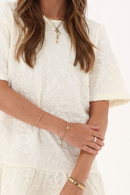Beige jacquard dress with short sleeves | My Jewellery