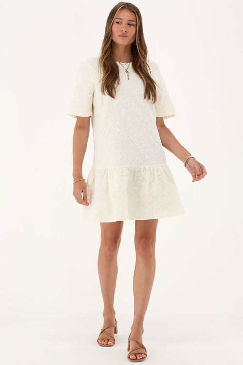 Beige jacquard dress with short sleeves | My Jewellery