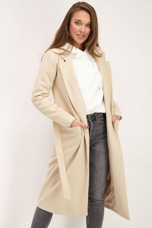 Beige lange jas met ceintuur | Jas | My Jewellery