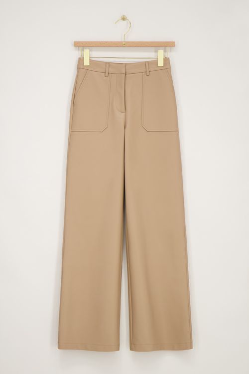 Beige leather look pants with pockets | My Jewellery