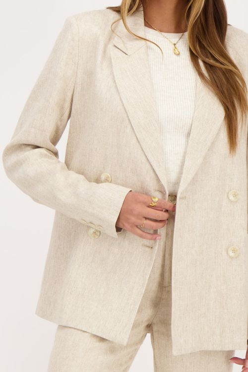 Beige linen look blazer double-breasted | My Jewellery
