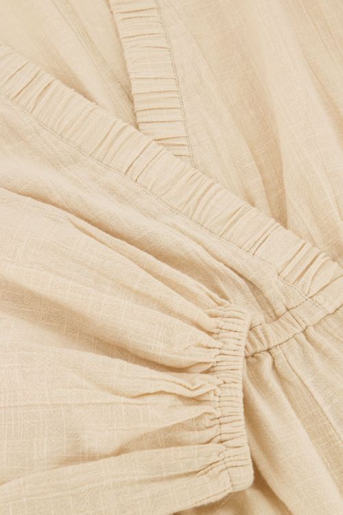 Beige linen look playsuit with v-neck | My Jewellery