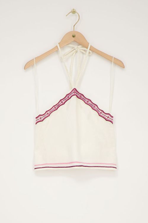 Beige linen look halter top with beads | My Jewellery