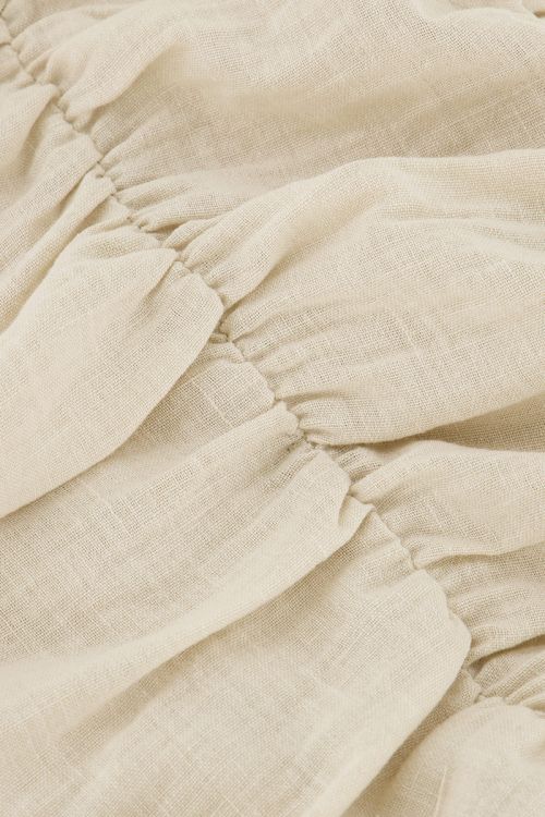 Beige linen look one-shoulder dress