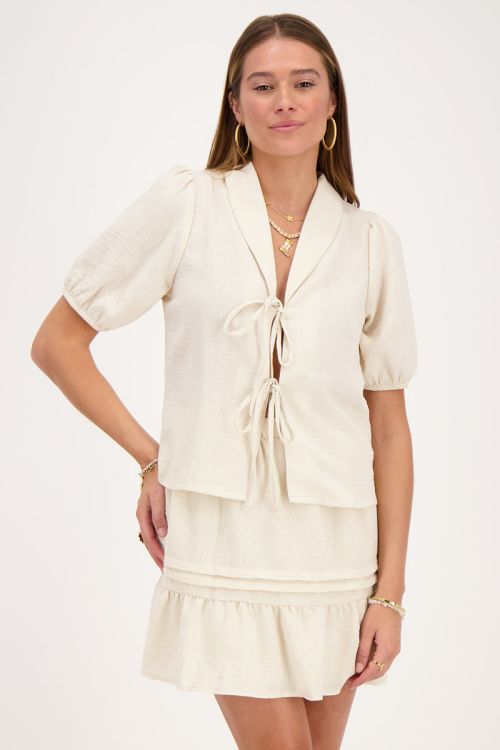 beige linen look top with bows