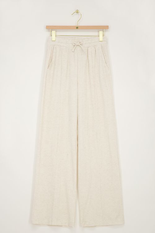 Beige linen look trousers with pintuck