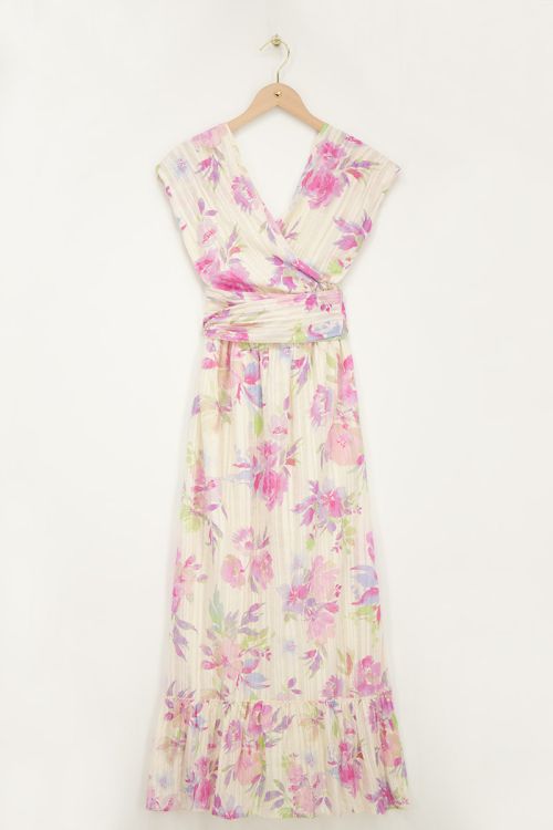 Beige multiway wrap maxi dress with multicolour flowers | My Jewellery