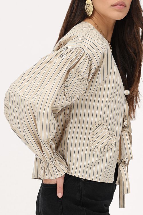 Beige striped blouse with bows & hearts
