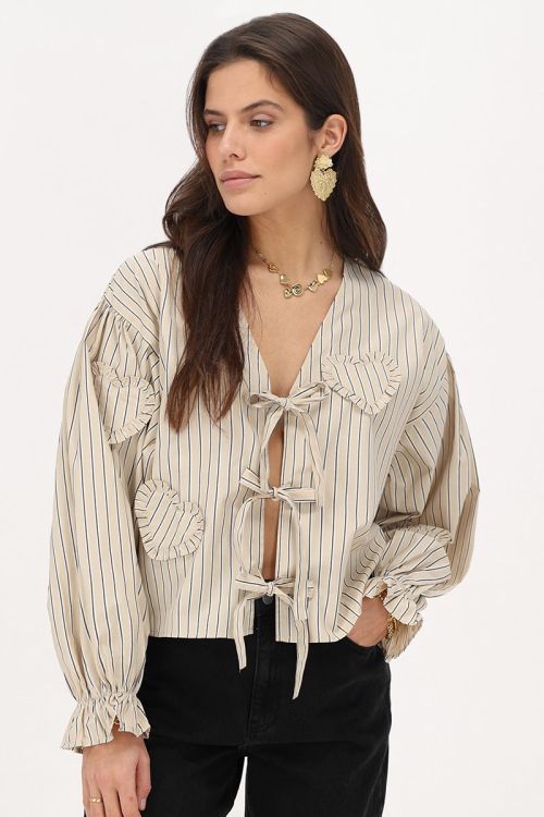Beige striped blouse with bows & hearts