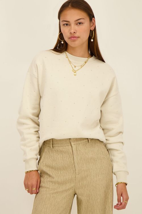 Beige sweater met all-over studs | My Jewellery