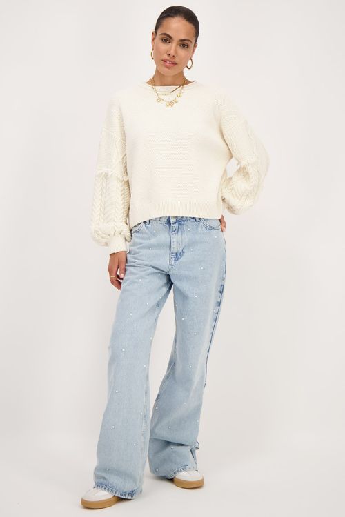 Beige sweater with jacquard sleeves | My Jewellery