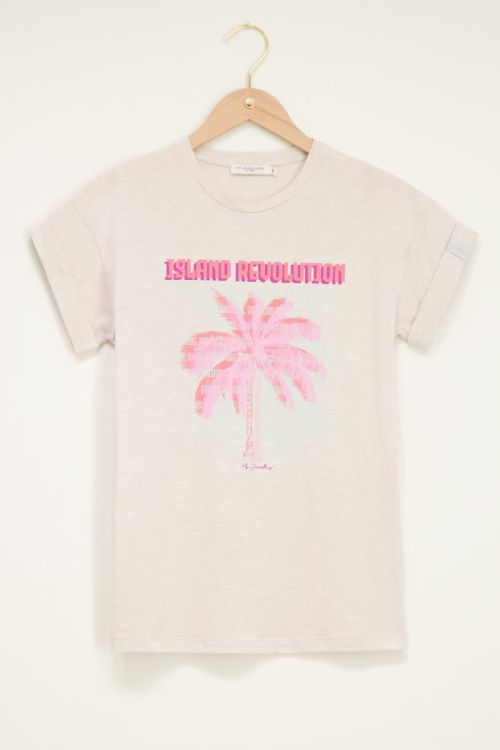 Beige t-shirt met palmboom Island Revolution
