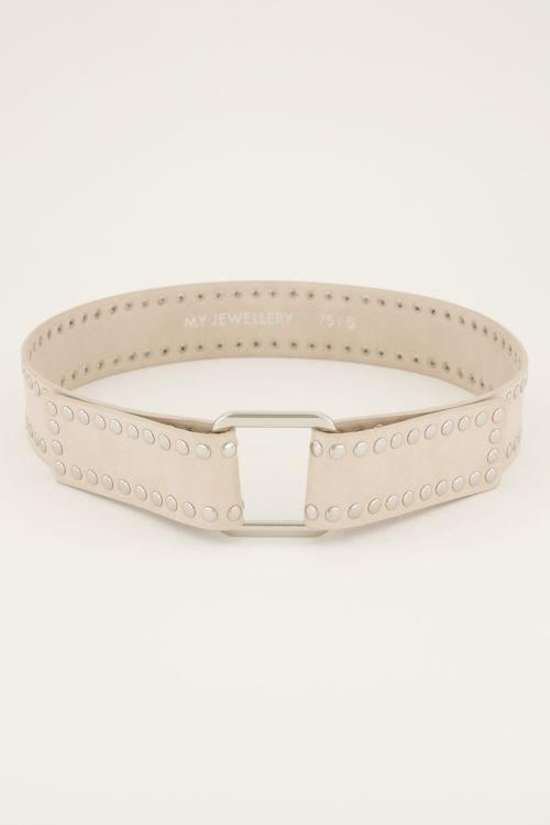 Beige tailleriem met zilverkleurige studs