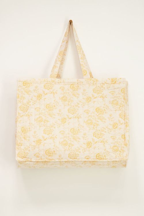 Beige weekendtas met bloemenprint