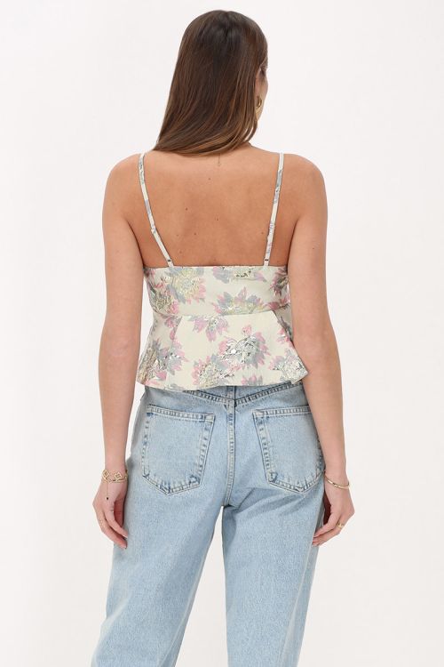 Beige floral top with jacquard | My Jewellery