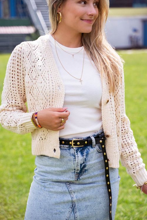 Beige crochet cardigan clearance