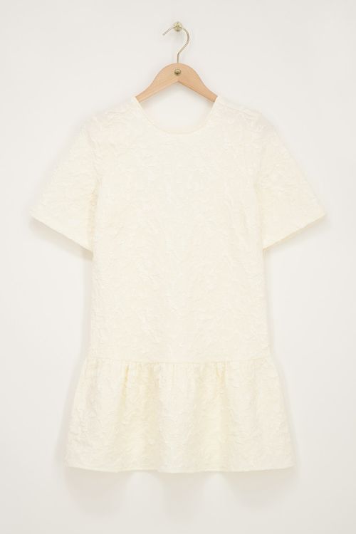 Beige jacquard dress with short sleeves | My Jewellery