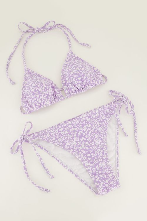 Lila triangel bloemen bikini set