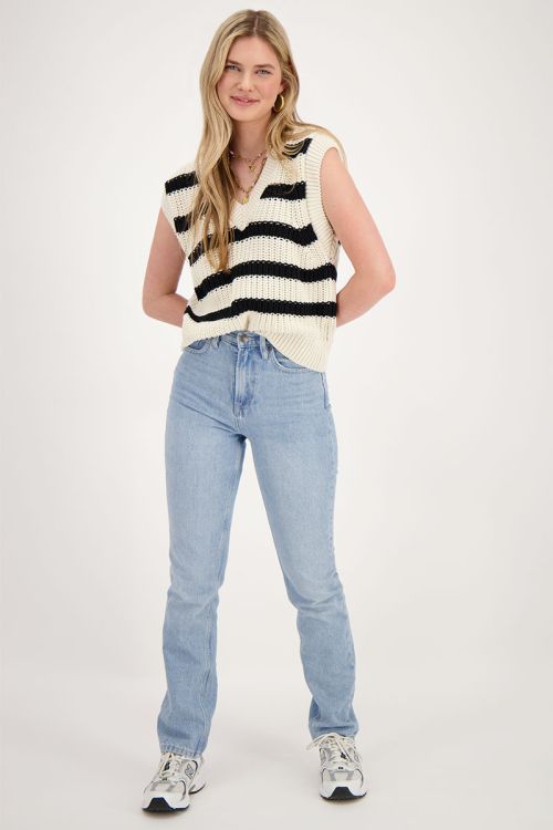 Black & white striped spencer with v-neck | My Jewellery