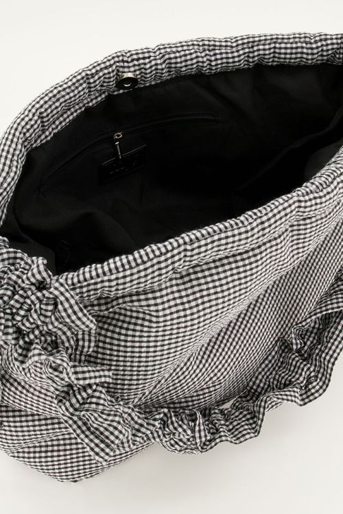 Black and white plaid tote bag with ruffles | My Jewellery