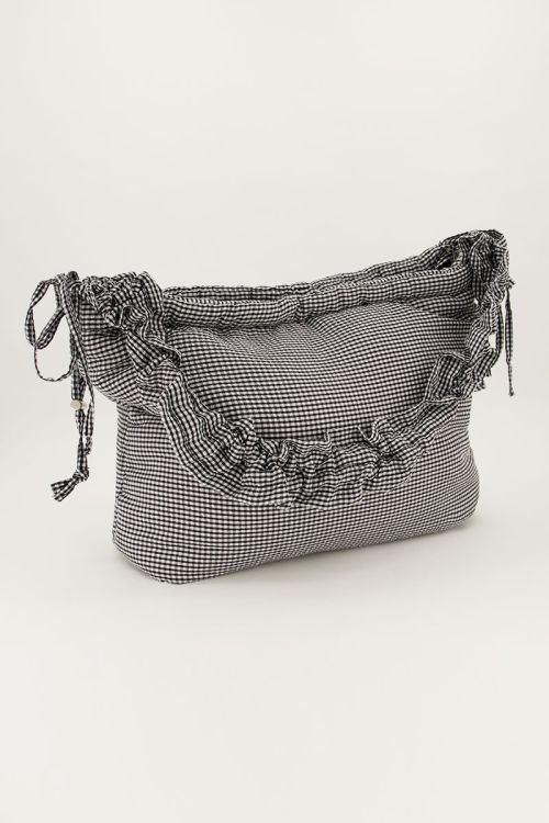 Black and white plaid tote bag with ruffles | My Jewellery