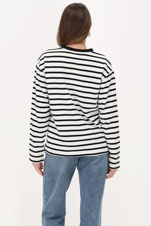 Black and white striped T-shirt with long sleeves and bow tie | My Jewellery