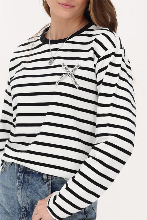 Black and white striped T-shirt with long sleeves and bow tie | My Jewellery