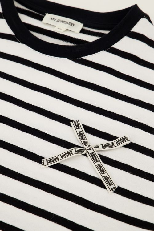 Black and white striped T-shirt with long sleeves and bow tie | My Jewellery