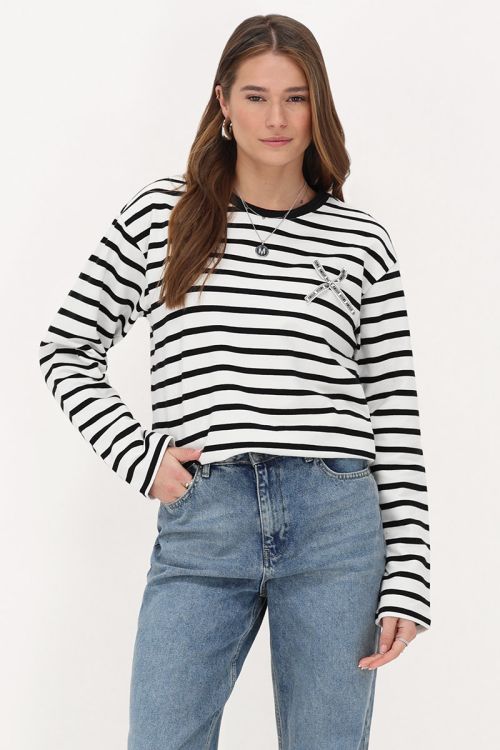 Black and white striped T-shirt with long sleeves and bow tie | My Jewellery