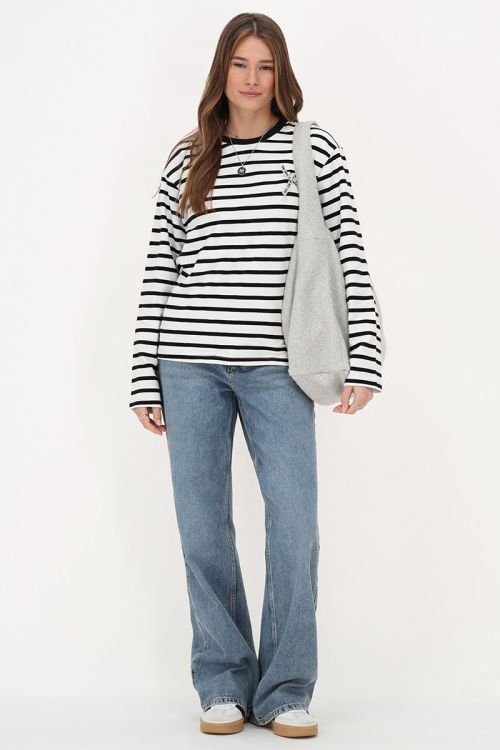 Black and white striped T-shirt with long sleeves and bow tie | My Jewellery