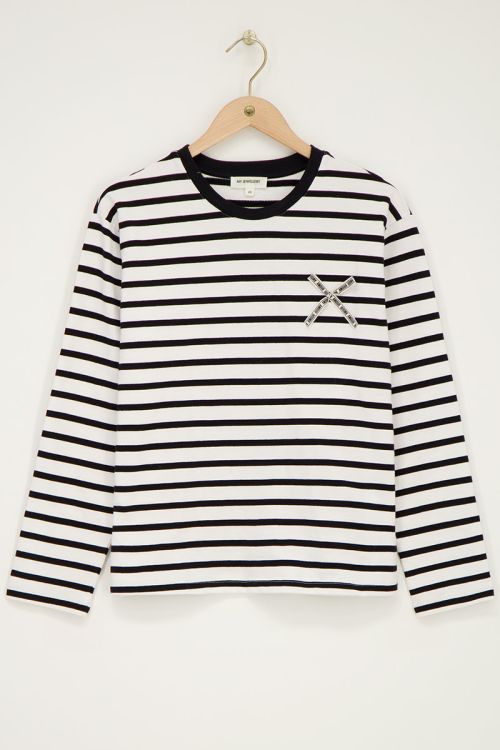Black and white striped T-shirt with long sleeves and bow tie | My Jewellery