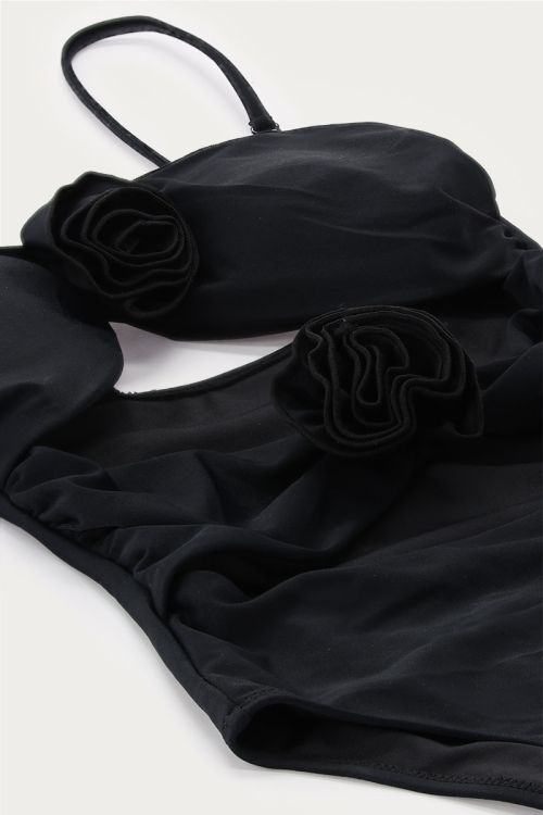 Black swimsuit with cut out and 3D flowers | My Jewellery