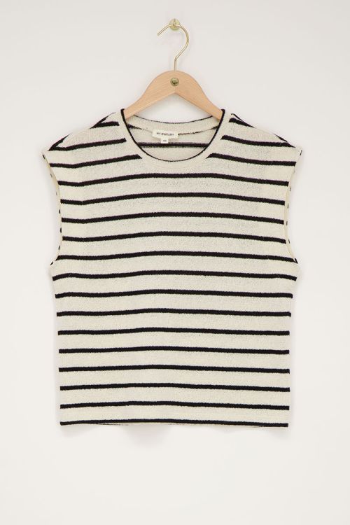 Top musclé rayé noir et beige