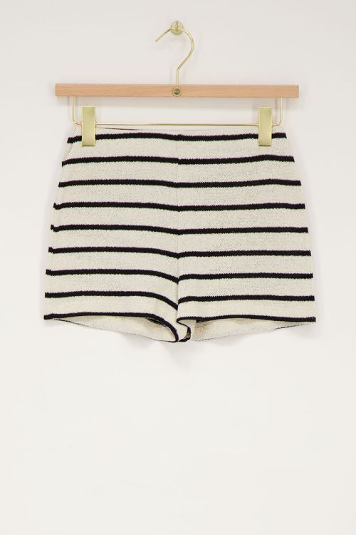 Black and beige striped shorts with elastic band | My Jewellery