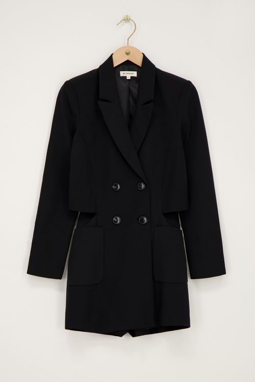 Black blazer playsuit with pockets & cut-out | My Jewellery