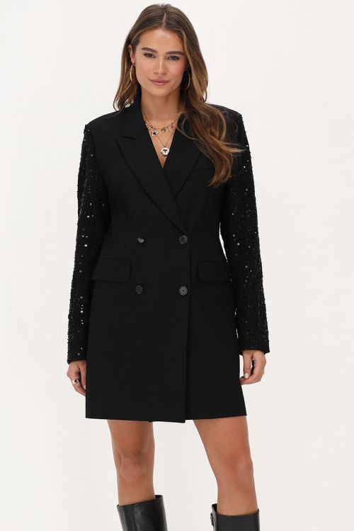 Black blazer dress with sequin sleeves | My Jewellery